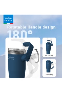 Brave 40oz (1200ml) Stainless Steel Insulated Tumbler with 180° Rotating Handle and Lid with Straw, 100% Leak Proof Travel Coffee Mug, Double Wall Vacuum Insulated Tumbler, Keeps Drinks Cold for 24 Hours or Hot for 12 Hours, BPA Free, Durable, Reusable, Cup Holder Friendly, Large Coffee Mug and Water Bottle for Hot and Cold Drinks, Perfect for Office, Travel, Gym (Navy Blue)  - Image 4