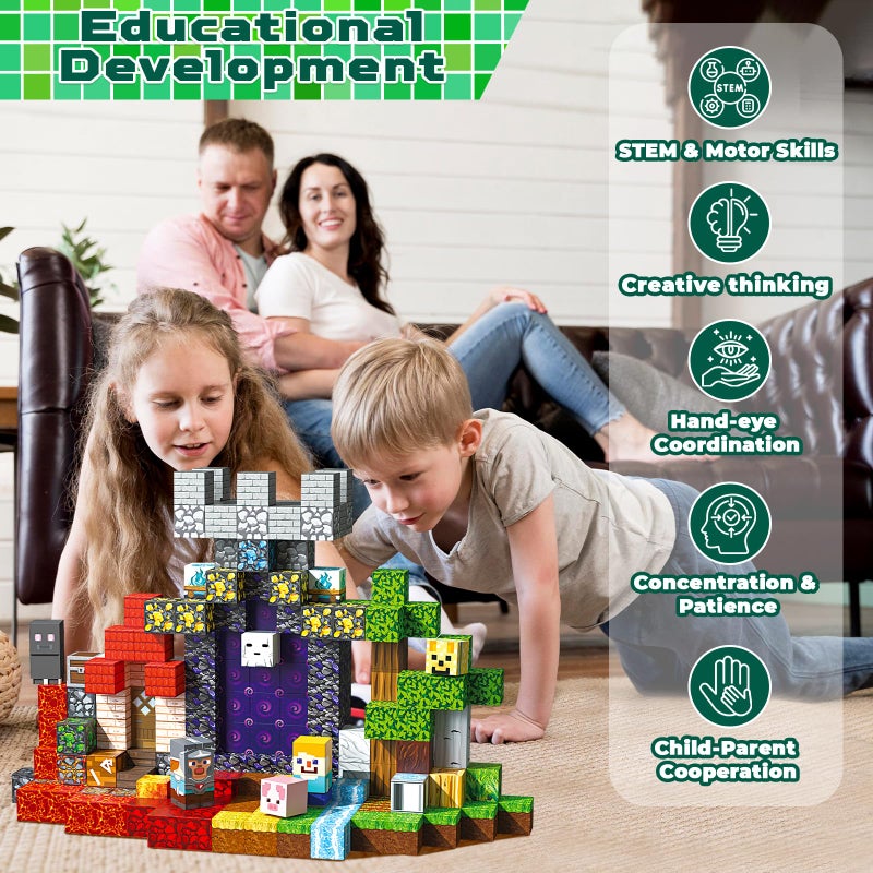 Magnetopia Magnetic Blocks - 200PCS Magnetic Blocks for Kids Ages 4 5 6 7 8 9, Magnetic Building Blocks Cubes, Montessori STEM Learning Toy Ages 3-8, Stacking Magnets, Birthday Gifts for Boys & Girls Ages 3+ - Image 3
