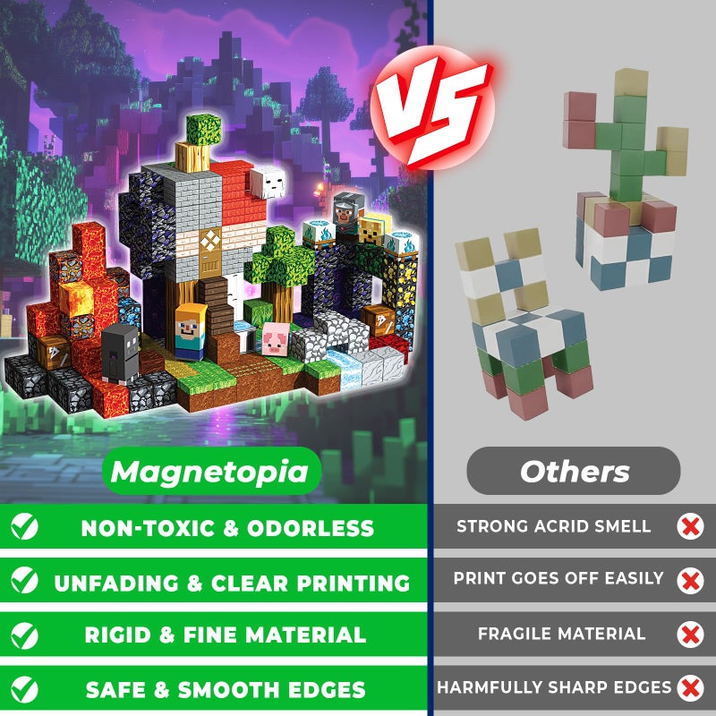 Magnetopia Magnetic Blocks - 200PCS Magnetic Blocks for Kids Ages 4 5 6 7 8 9, Magnetic Building Blocks Cubes, Montessori STEM Learning Toy Ages 3-8, Stacking Magnets, Birthday Gifts for Boys & Girls Ages 3+ - Image 5