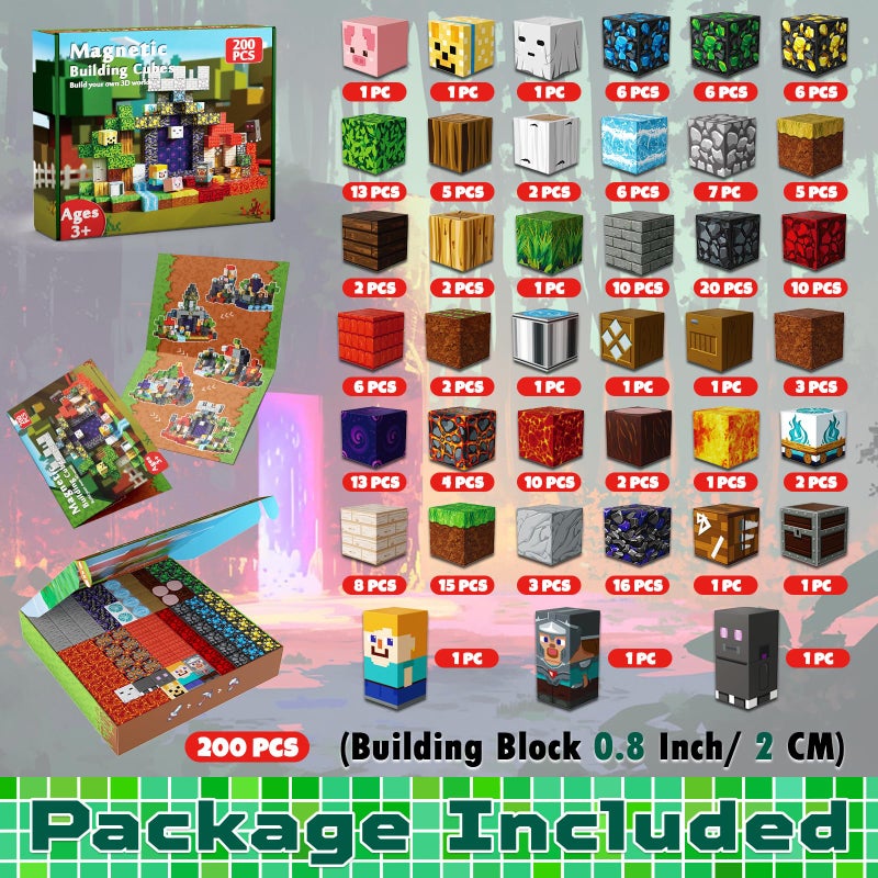 Magnetopia Magnetic Blocks - 200PCS Magnetic Blocks for Kids Ages 4 5 6 7 8 9, Magnetic Building Blocks Cubes, Montessori STEM Learning Toy Ages 3-8, Stacking Magnets, Birthday Gifts for Boys & Girls Ages 3+ - Image 2