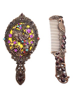 immatgar immatgar pharaonic Peafowl makeup pocket mirror with comb ancient Egyptian souvenirs gifts for women and mother from Egypt (Peafowl 6 - Burnt red - 13.5 CM Tall)  - Image 1