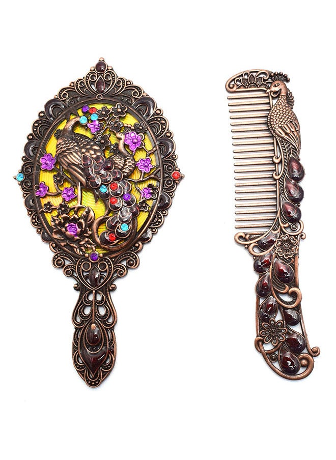 immatgar immatgar pharaonic Peafowl makeup pocket mirror with comb ancient Egyptian souvenirs gifts for women and mother from Egypt (Peafowl 6 - Burnt red - 13.5 CM Tall)  - Image 1