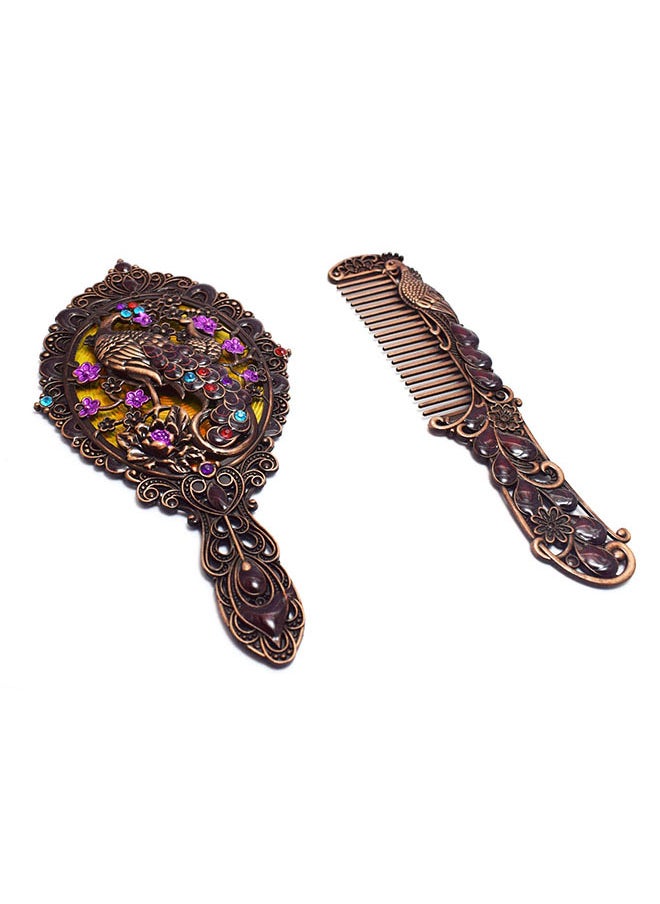 immatgar immatgar pharaonic Peafowl makeup pocket mirror with comb ancient Egyptian souvenirs gifts for women and mother from Egypt (Peafowl 6 - Burnt red - 13.5 CM Tall)  - Image 2