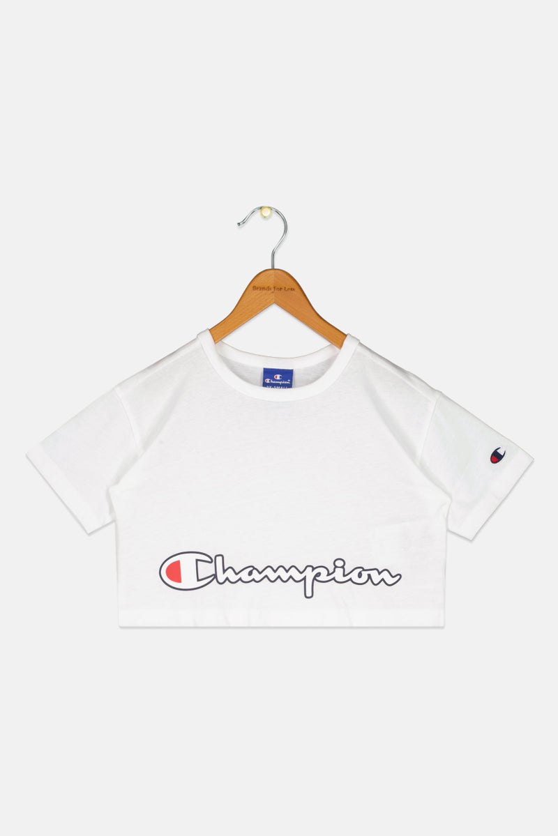 Champion Toddlers Girl Oversized Fit Short Sleeves Outdoor Cropped Tops, White - Image 1