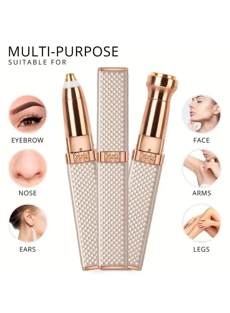 ماكينة تشذيب الحواجب وإزالة شعر الوجه للنساء، ماكينة حلاقة الحواجب ومزيل الشعر 2 في 1، ماكينة حلاقة قابلة لإعادة الشحن وغير مؤلمة للوجه والحاجب والشفاه والجسم والذقن والذراعين، مع ضوء LED مدمج - Image 2