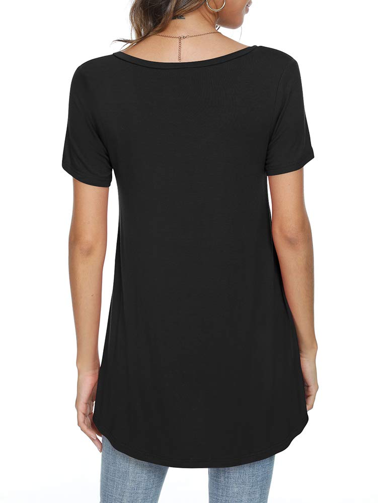 POPYOUNG Women's long Tunic Tops to Wear with Leggings Summer Short Sleeve Loose Fit Dress Shirts M-5XL M, Black - Image 3