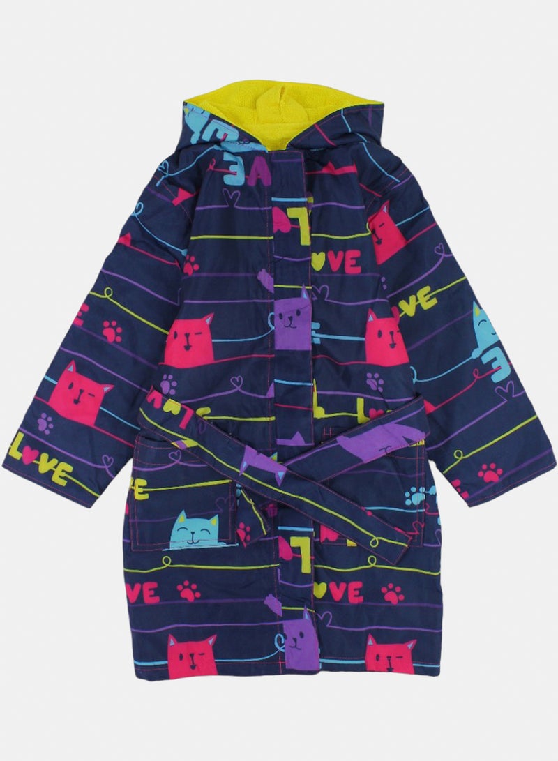 Girls Waterproof Swim Robe – Navy with Love Print