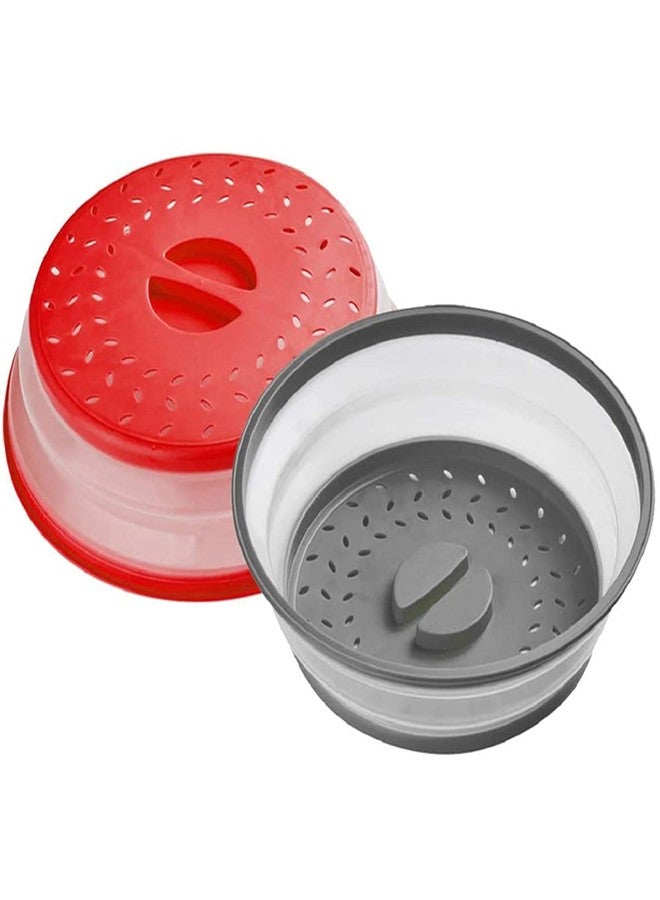 GLICPIX Collapsible Microwave Cover for Food Microwave Splatter Cover Fruit Drainer BPA-Free Dishwasher Safe 10.5 inch, GREY&RED - Image 1