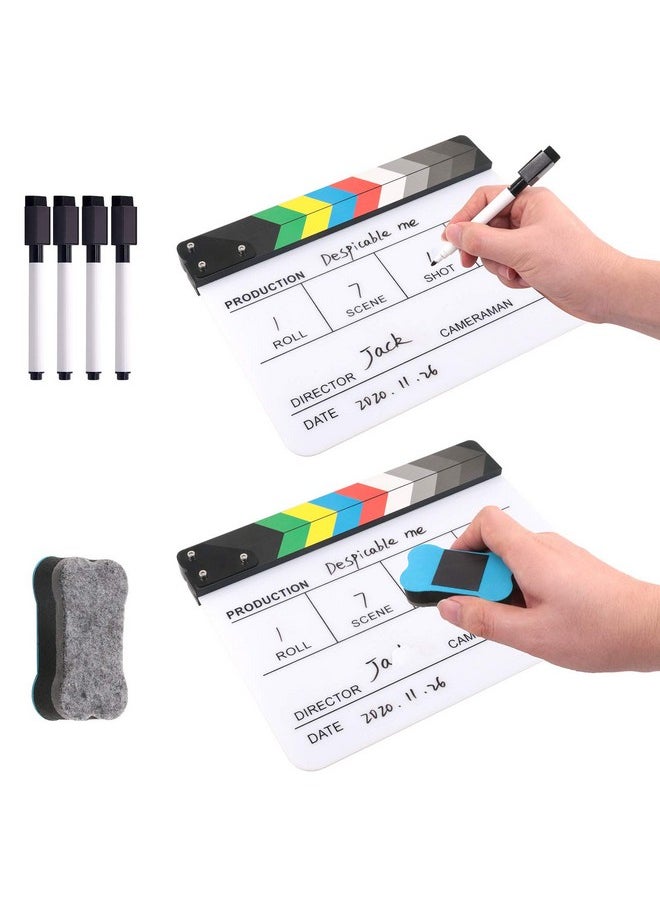 Rustark Movie Film Clap Board, Acrylic 10"X12" Acrylic Dry Erase Director Clapboard, Professional Photography Studio Video Tv Cut Action Scene Clapper Board With 5 Pcs Erasable Pen  - Image 5