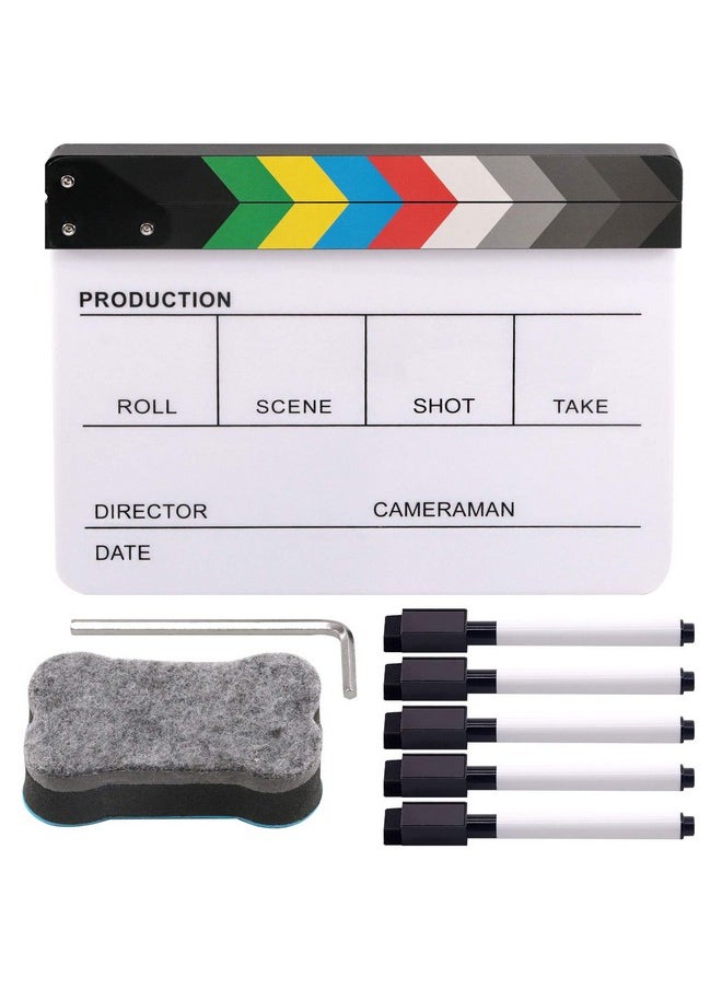 Rustark Movie Film Clap Board, Acrylic 10"X12" Acrylic Dry Erase Director Clapboard, Professional Photography Studio Video Tv Cut Action Scene Clapper Board With 5 Pcs Erasable Pen  - Image 1