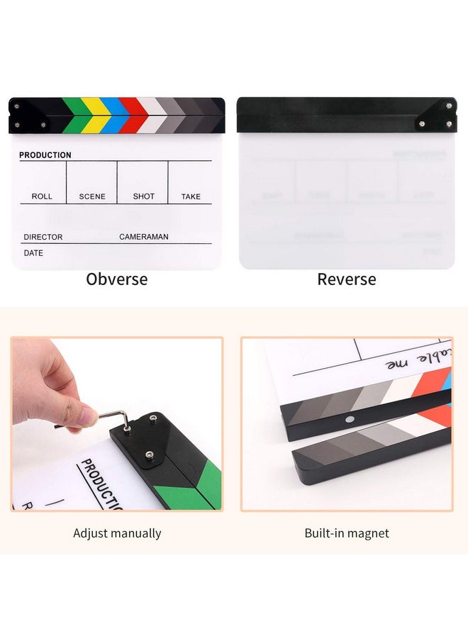 Rustark Movie Film Clap Board, Acrylic 10"X12" Acrylic Dry Erase Director Clapboard, Professional Photography Studio Video Tv Cut Action Scene Clapper Board With 5 Pcs Erasable Pen  - Image 3