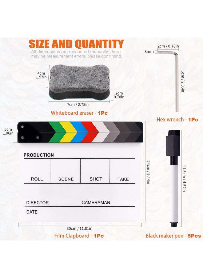 Rustark Movie Film Clap Board, Acrylic 10"X12" Acrylic Dry Erase Director Clapboard, Professional Photography Studio Video Tv Cut Action Scene Clapper Board With 5 Pcs Erasable Pen  - Image 2