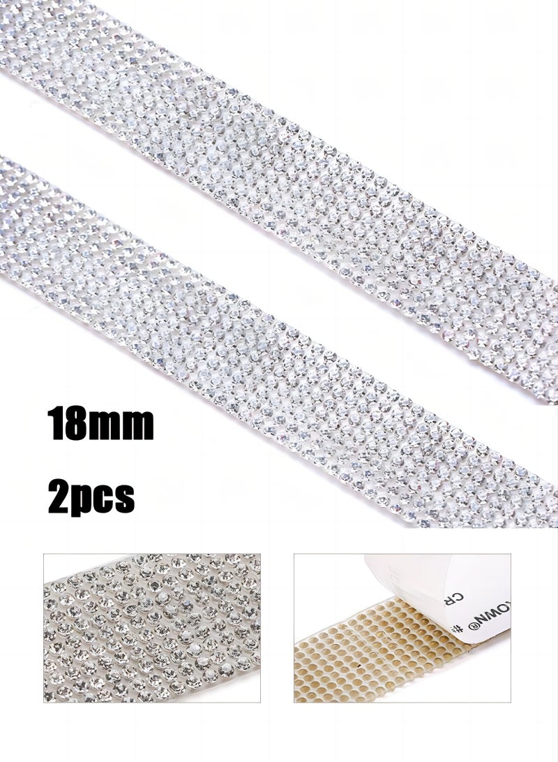 2 Rolls rhinestone ribbon self adhesive, crystal stickers glitter ribbons bling ribbons roll for wedding cakes birthday crafts decorations,sliver  - Image 1