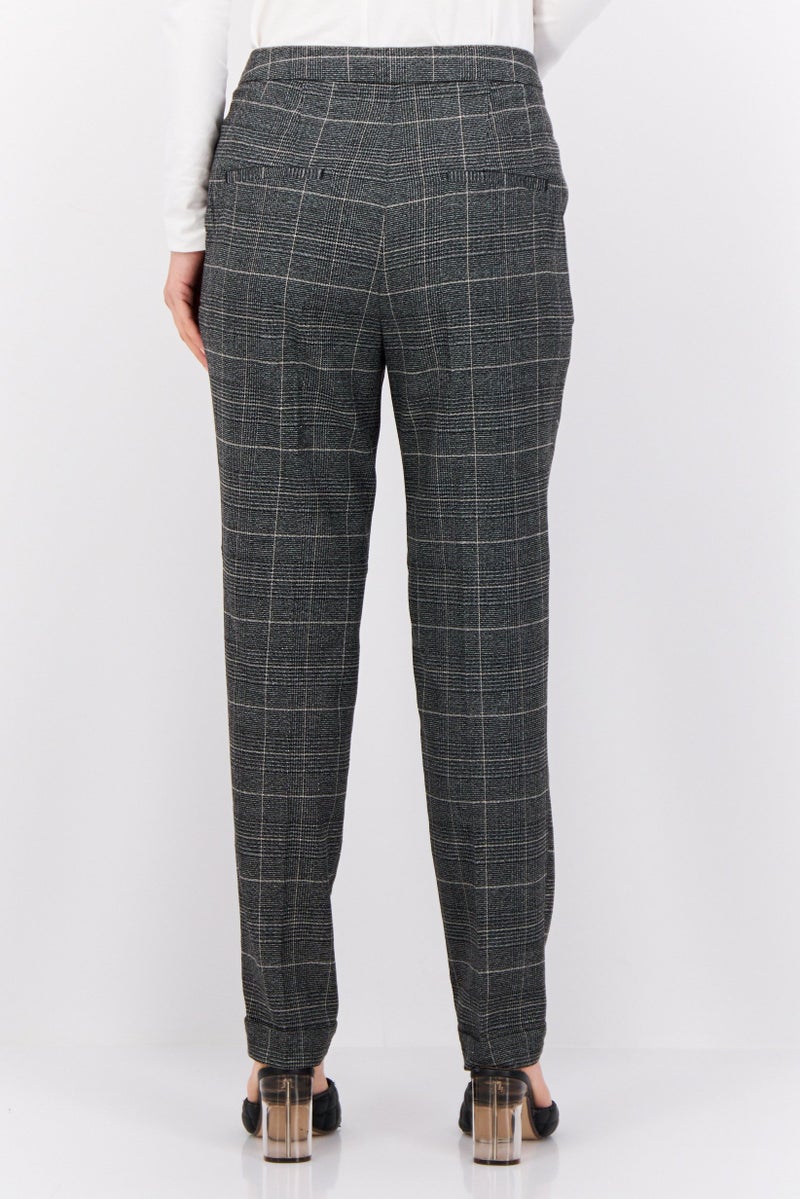 ESPRIT Women Regular Fit Checkered Tapered Pants, Grey - Image 2
