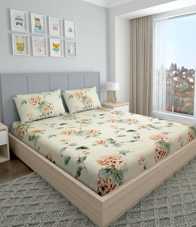 VOMZER VOMZER 300 Tc Cotton Feel King Size Flat Floral Bedsheet For Double Bed With 2 Pillow Covers 90X100 Inch Orange Lily 