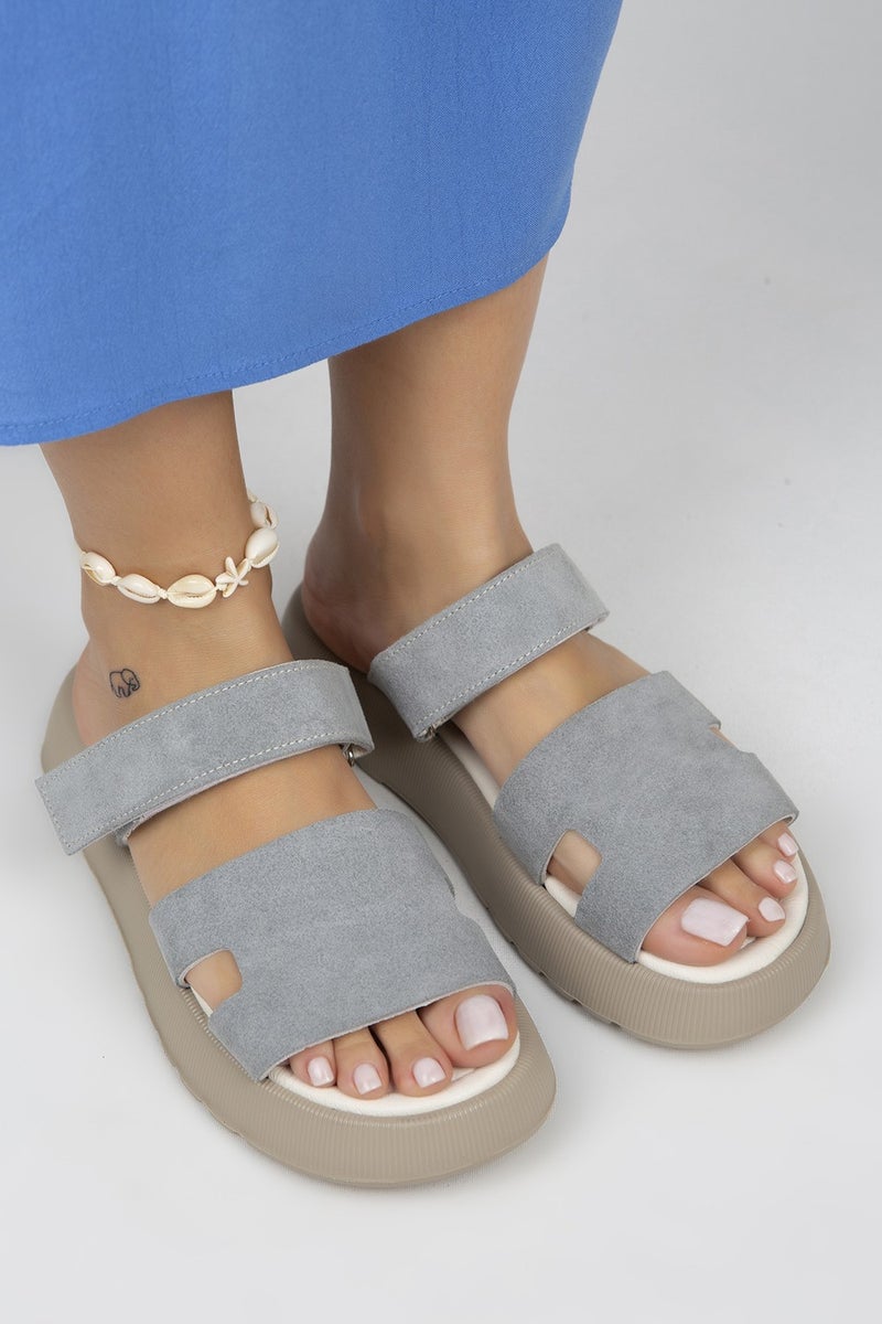 Manijero Seina Women's Leather Velcro Slippers Gray Slippers - Image 3