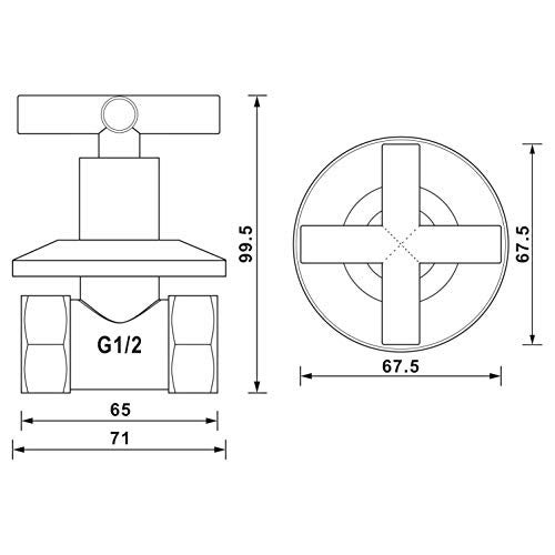 Earl Diamond Concealed Brass 1/2-Inch IPS or G1/2 Water Shower Home Plumbing Shut Off Flow Control Valve Straight Replacement Part with Cross Handle (1Pack) - Image 2