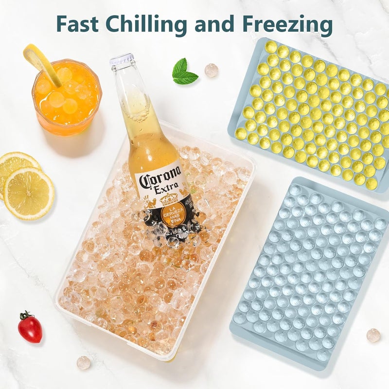 WIBIMEN Mini Ice Cube Trays, Small Tiny Round Pebble Crushed Nugget Ice Trays for Freezer with Lid - Chilling Drinks Coffee Juice(2 Pack/0.55In - Blue) - Image 3