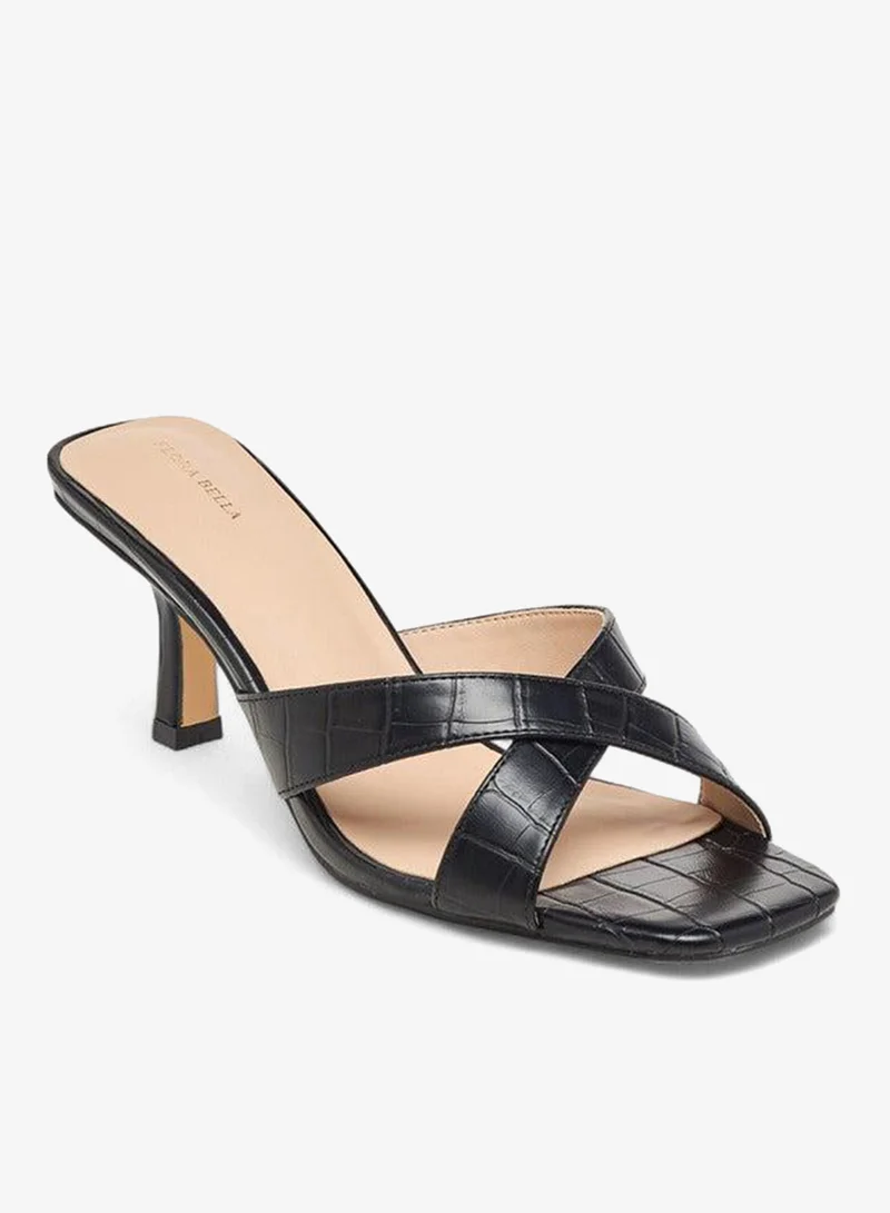 Textured Cross Strap Slip-on Sandals with Kitten Heels