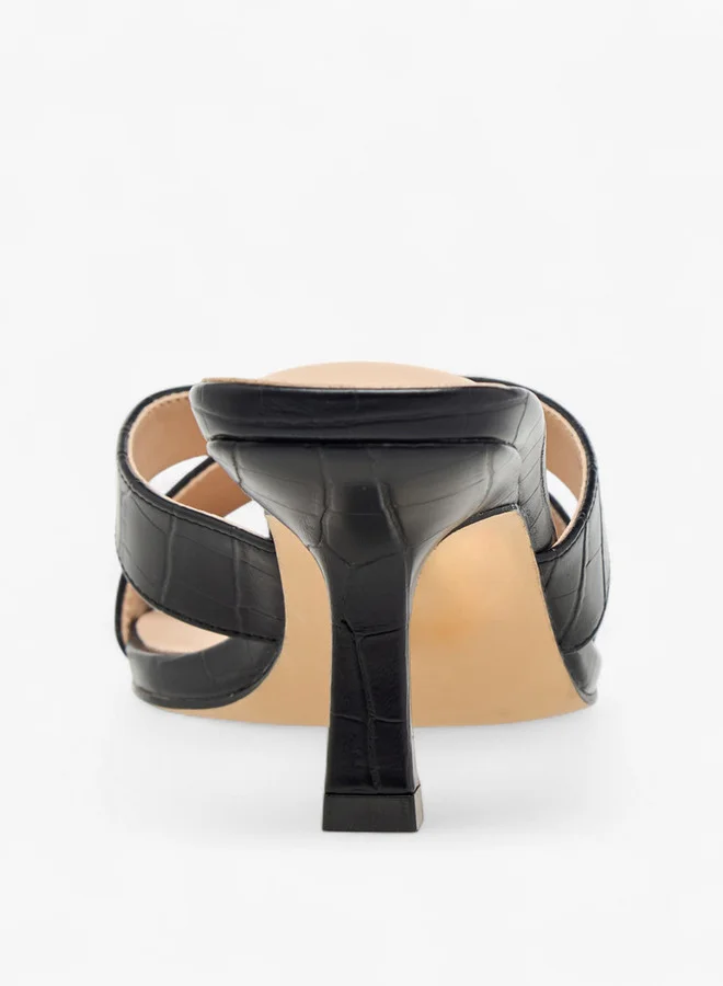 Flora Bella By Shoexpress BLACK Flora Bella Textured Cross Strap Slip-On Sandals With Kitten Heels for Women | Best Price UAE