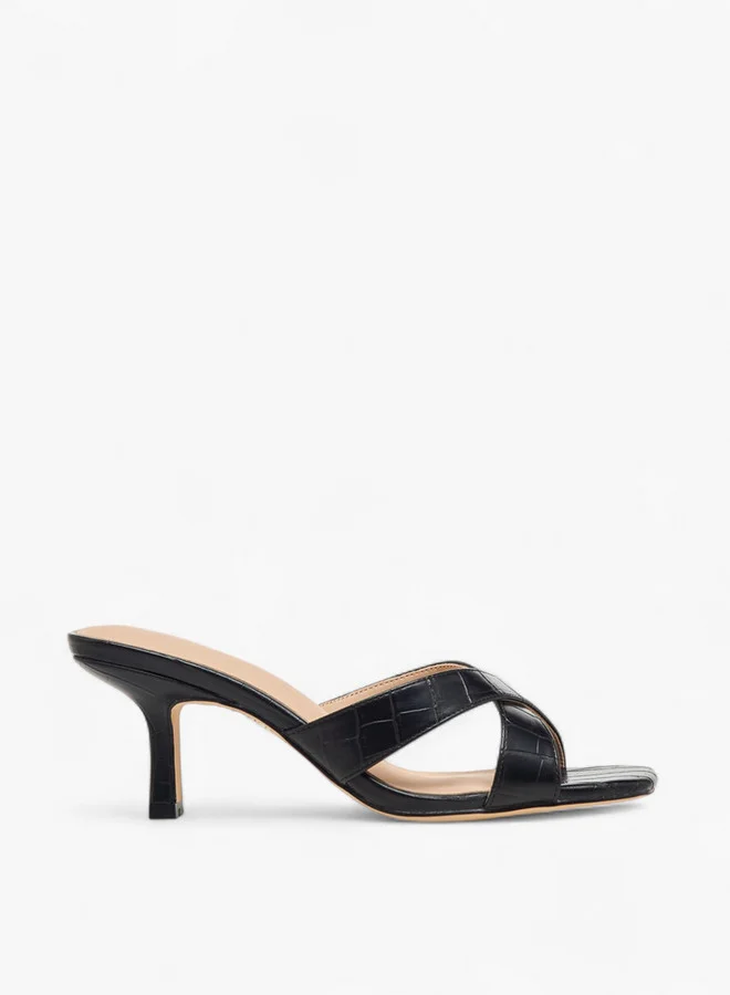 Flora Bella By Shoexpress BLACK Flora Bella Textured Cross Strap Slip-On Sandals With Kitten Heels for Women | Best Price UAE