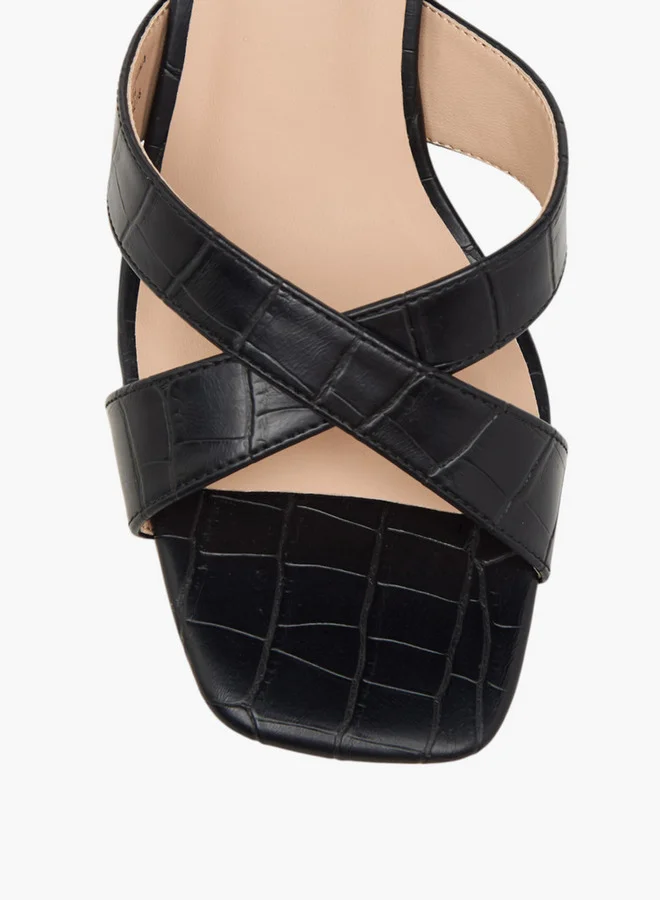Flora Bella By Shoexpress BLACK Flora Bella Textured Cross Strap Slip-On Sandals With Kitten Heels for Women | Best Price UAE