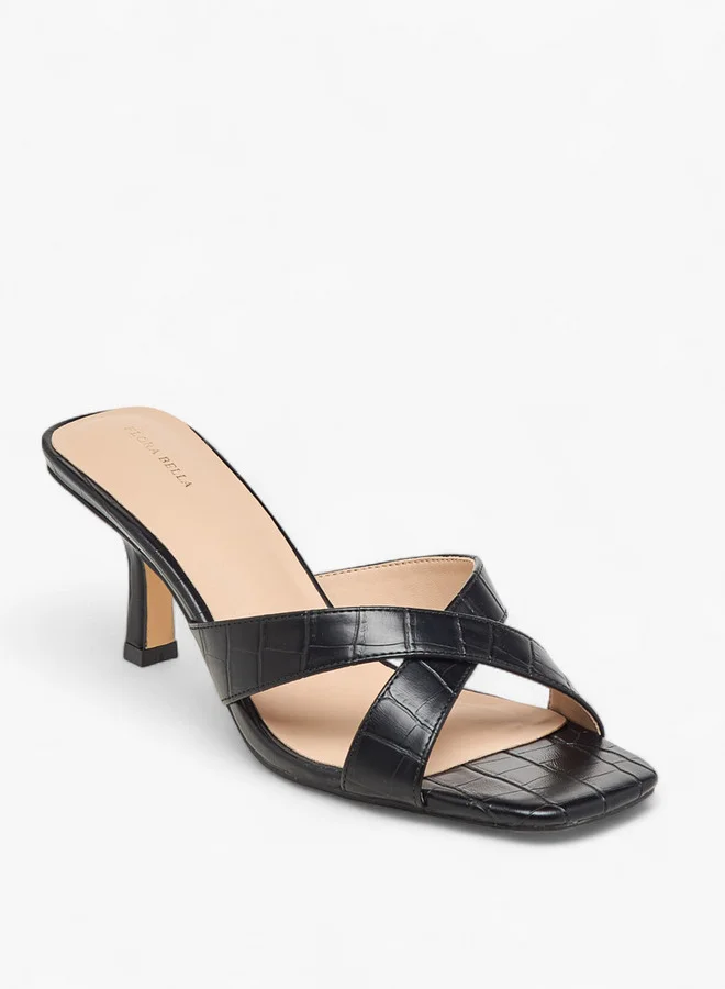 Flora Bella By Shoexpress BLACK Flora Bella Textured Cross Strap Slip-On Sandals With Kitten Heels for Women | Best Price UAE