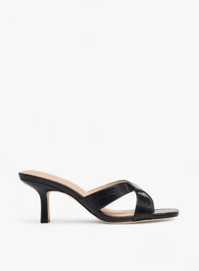 Flora Bella By Shoexpress Flora Bella Textured Cross Strap Slip-On Sandals With Kitten Heels