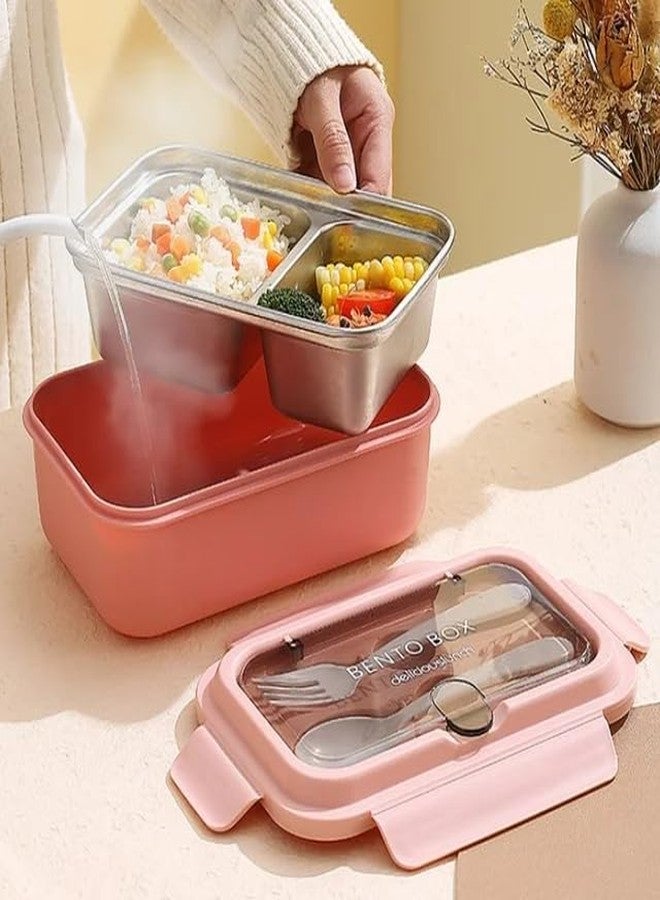 Cazuela Stainless Steel 2 Compartment Insulated Airtight Leak-Proof Lunch Box Food Storage Container with Lunch Box Snacks Tiffin for Kids, Easy Clean for Office,School,Picnic&Travelling (Pink) - Image 4