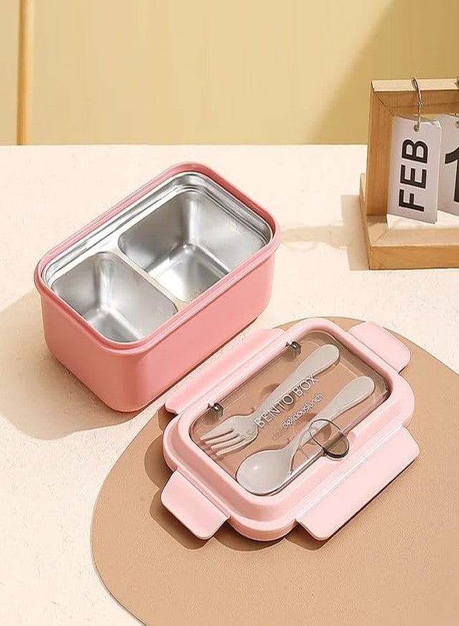 Cazuela Stainless Steel 2 Compartment Insulated Airtight Leak-Proof Lunch Box Food Storage Container with Lunch Box Snacks Tiffin for Kids, Easy Clean for Office,School,Picnic&Travelling (Pink) - Image 1
