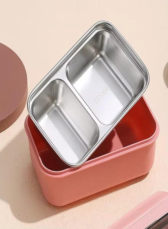 Cazuela Stainless Steel 2 Compartment Insulated Airtight Leak-Proof Lunch Box Food Storage Container with Lunch Box Snacks Tiffin for Kids, Easy Clean for Office,School,Picnic&Travelling (Pink) - Image 3