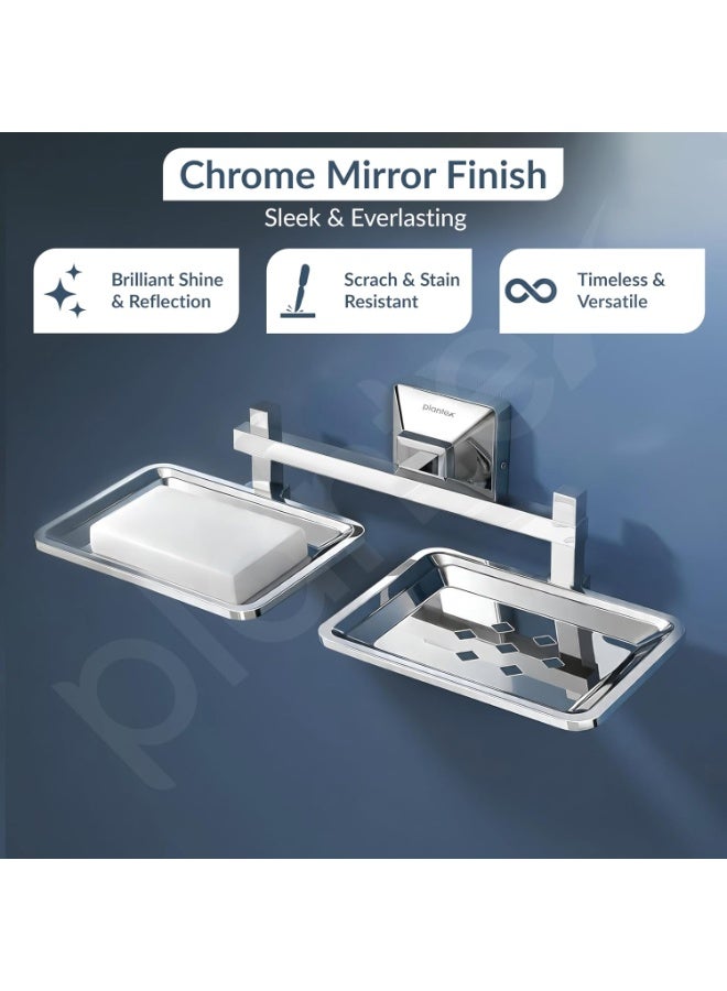 Plantex 304 Grade Stainless Steel Dual Soap Holder for Bathroom/Wall Mounted Soap Holder/Double Soap Dish/Bathroom Accessories - Squaro (Chrome) - Image 3