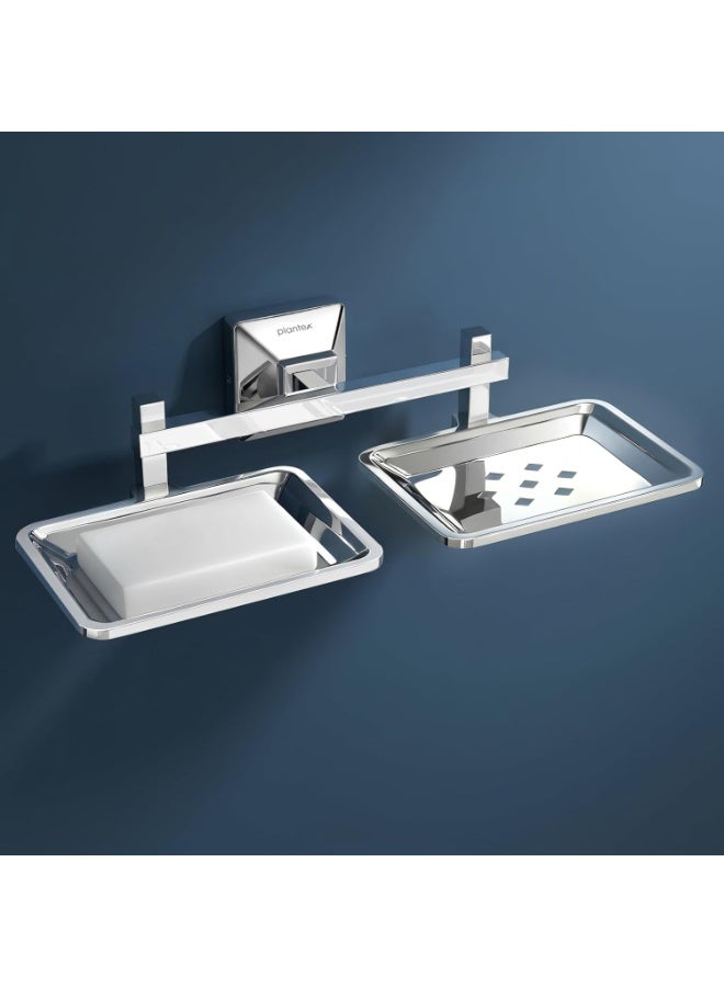 Plantex 304 Grade Stainless Steel Dual Soap Holder for Bathroom/Wall Mounted Soap Holder/Double Soap Dish/Bathroom Accessories - Squaro (Chrome) - Image 1