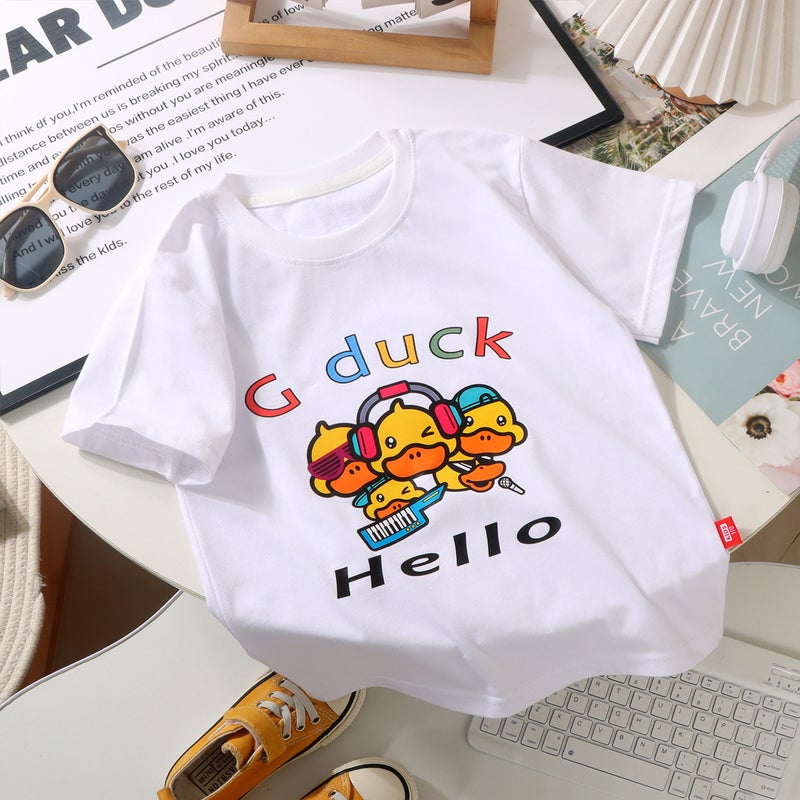 Children'S Clothing Summer Short-Sleeved Round-Neck T-Shirt For Boys And Girls Trendy Cartoon Print Versatile Top Pure Cotton Moisture-Wicking - Image 4