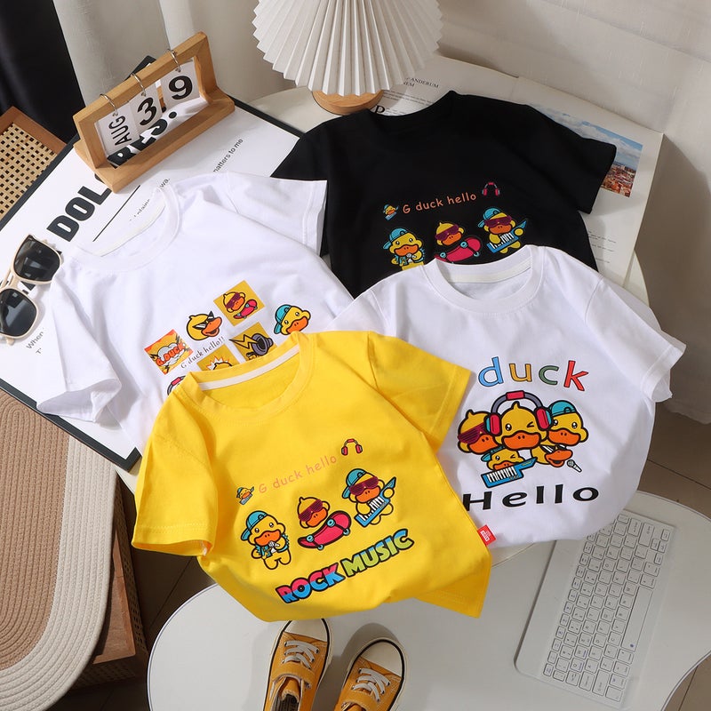 Children'S Clothing Summer Short-Sleeved Round-Neck T-Shirt For Boys And Girls Trendy Cartoon Print Versatile Top Pure Cotton Moisture-Wicking - Image 2