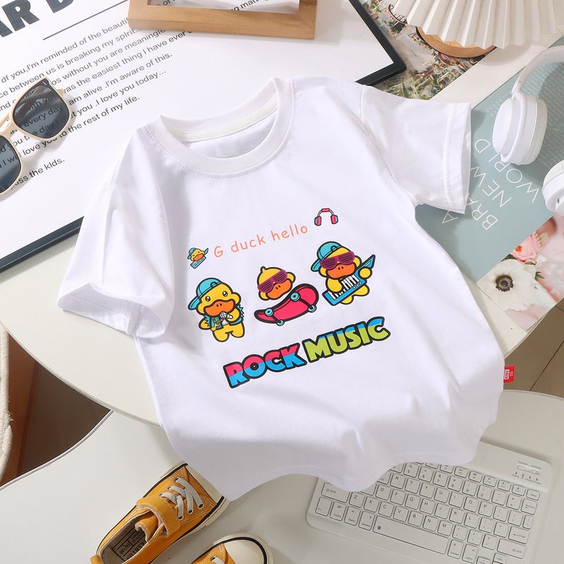 Children'S Clothing Summer Short-Sleeved Round-Neck T-Shirt For Boys And Girls Trendy Cartoon Print Versatile Top Pure Cotton Moisture-Wicking - Image 1
