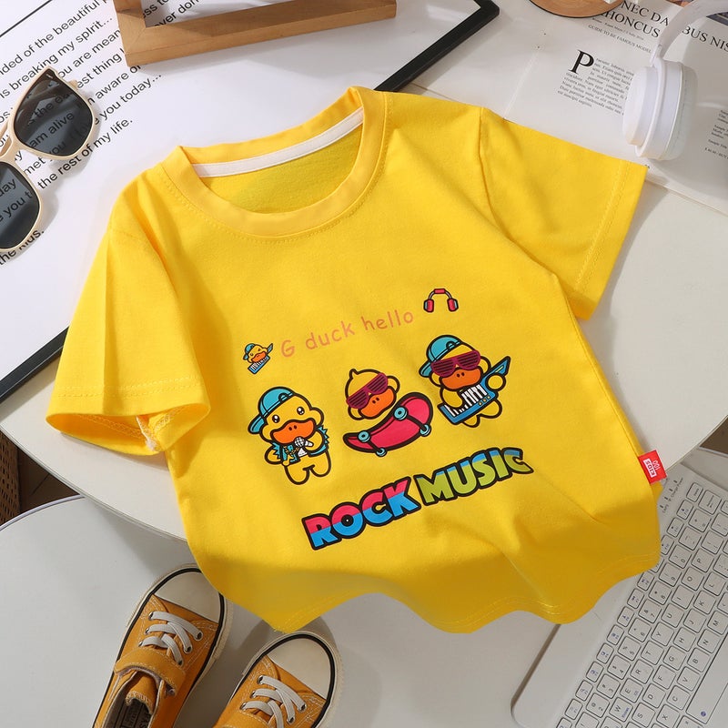 Children'S Clothing Summer Short-Sleeved Round-Neck T-Shirt For Boys And Girls Trendy Cartoon Print Versatile Top Pure Cotton Moisture-Wicking - Image 3