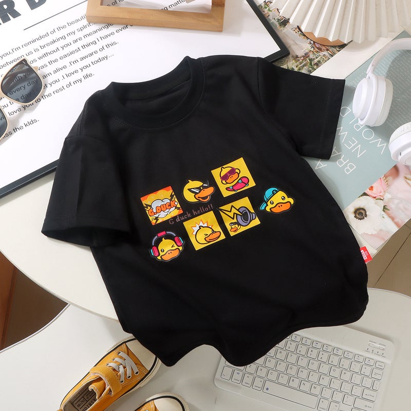 Children'S Clothing Summer Short-Sleeved Round-Neck T-Shirt For Boys And Girls Trendy Cartoon Print Versatile Top Pure Cotton Moisture-Wicking - Image 5