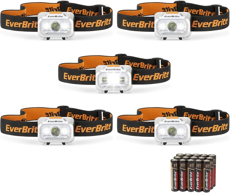 EverBrite LED Headlamp, 4 Lighting Modes, Pivoting Head with Adjustable Headband, IPX4 Water Resistant Perfect for Running, Camping, Hiking, Christmas and Emergency, 3 AAA Battery Powered(5 Pack) - Image 1