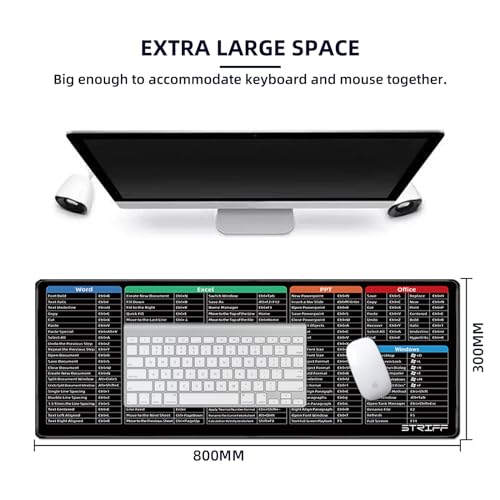 STRIFF Windows & Office Keyboard Shortcuts Desk Mat | Gaming Mouse Pad Extended Size (800mm x 300mm x 2mm) Stitched Edges| Non-Slip Rubber Base|Computer Laptop|Keyboard Mouse Pad (Keyboard Shortcuts) - Image 4