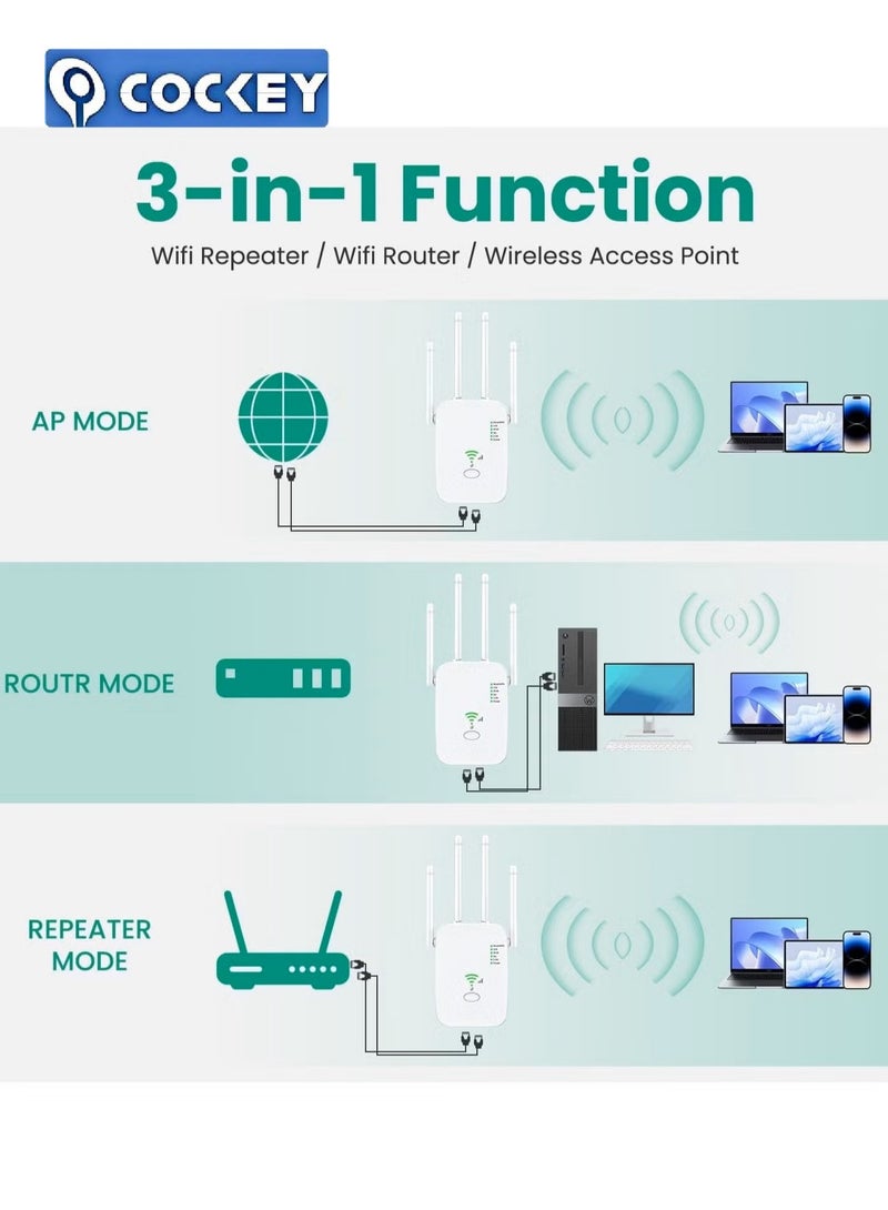 COCKEY Wifi Extender, WiFi Signal Repeater, 300Mbps, 5G/2.4G Dual Band WiFi Extender, AC300 WiFi Range Extender, Broadband/Wi-Fi Extender, One-touch Setting, Plug And Play - Image 2