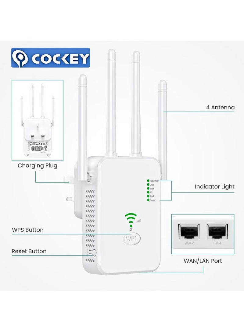 COCKEY Wifi Extender, WiFi Signal Repeater, 300Mbps, 5G/2.4G Dual Band WiFi Extender, AC300 WiFi Range Extender, Broadband/Wi-Fi Extender, One-touch Setting, Plug And Play - Image 3