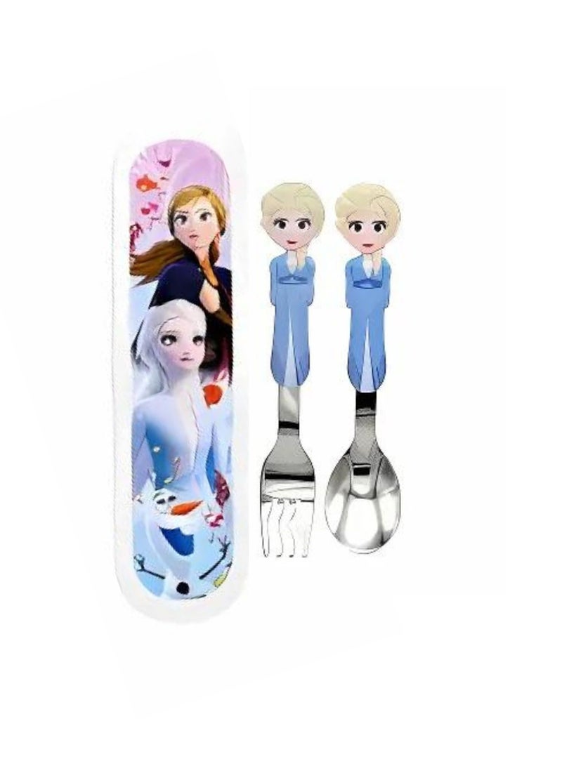 Disney Kids Spoon and Fork Set Travel Cutlery Set Utensils Stainless Steel Frozen Elsa - Image 1
