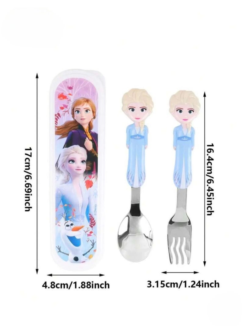 Disney Kids Spoon and Fork Set Travel Cutlery Set Utensils Stainless Steel Frozen Elsa - Image 2