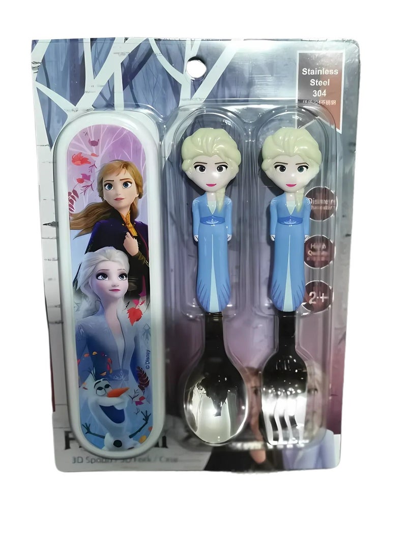 Disney Kids Spoon and Fork Set Travel Cutlery Set Utensils Stainless Steel Frozen Elsa - Image 3