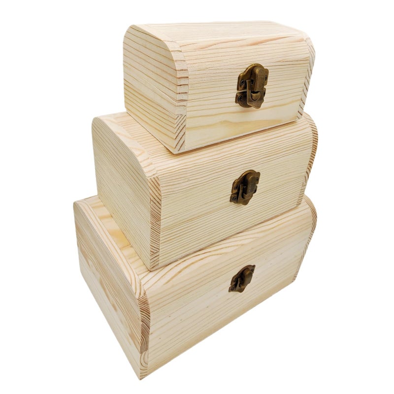 Anktily 3 Pack Wooden Arc Design Treasure Boxes,3 Size Small Wooden Storage Chest for Jewelry and Keepsakes Rustic Desktop Organizer - Image 1