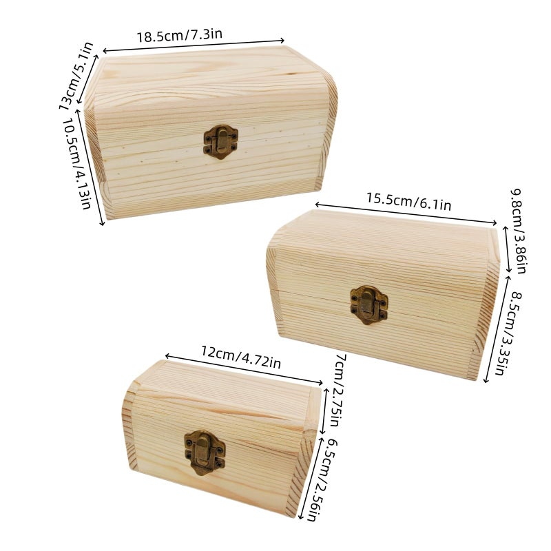 Anktily 3 Pack Wooden Arc Design Treasure Boxes,3 Size Small Wooden Storage Chest for Jewelry and Keepsakes Rustic Desktop Organizer - Image 2
