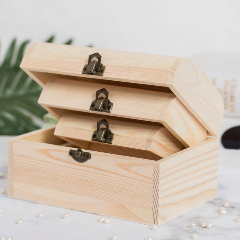 Anktily 3 Pack Wooden Arc Design Treasure Boxes,3 Size Small Wooden Storage Chest for Jewelry and Keepsakes Rustic Desktop Organizer - Image 4
