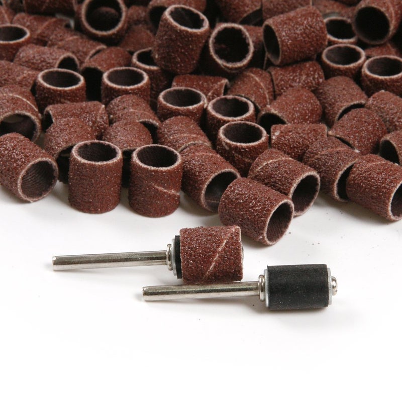 Preamer 100 Pics Dia 1/2" Sanding Drum Sleeves Set Sand Bands with 2 Mandrel for Pet Dog Nail Grinder Heads Rotary Tool Bits Jewelry Light Polishing Abrasive Tools, Grit 80 - Image 2