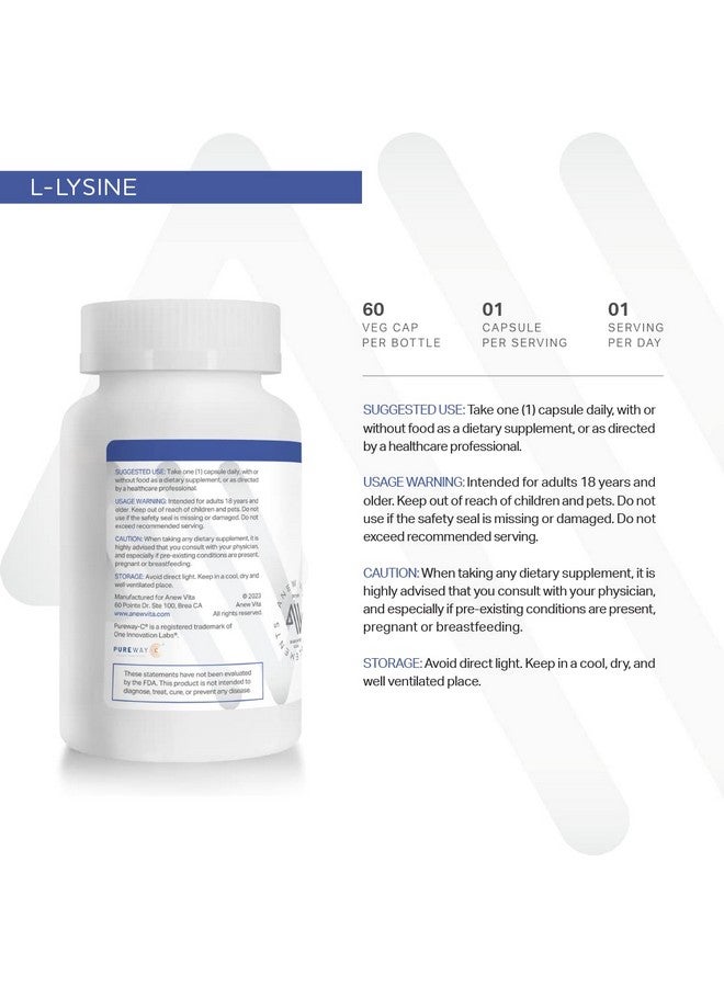Anew Vita L-Lysine Supplement with Vitamin B12 + C + Zinc for Lip, Mouth, and Oral Tissue Health - Enhanced Wellness Support - Non-GMO, Gluten-Free - Made in USA - 60 Vegetable Capsules, 500mg - Image 4